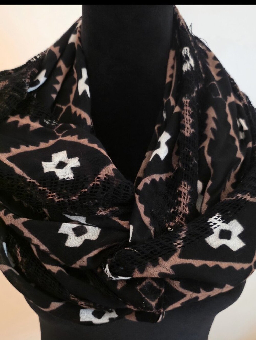Black Paterned Infinity Scarf Southwestern/ Aztec Inspired Geometric Print